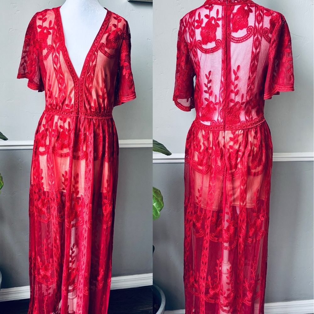 Haute Monde Scarlet Lace Dress | Red | Size L - Picture 2 of 9